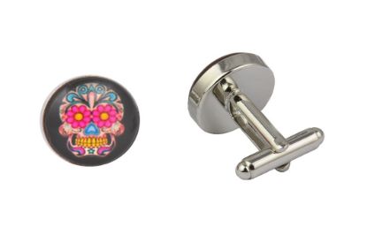 Picture of Pink Flower Skull Cufflinks