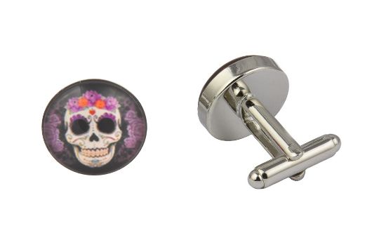 Picture of Purple Flower Skull Cufflinks